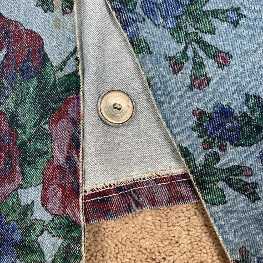 JOUJOU Blazer Womens S Blue Denim Floral Vintage 80s Oversized Boxy Long Jacket - Picture 5 of 13